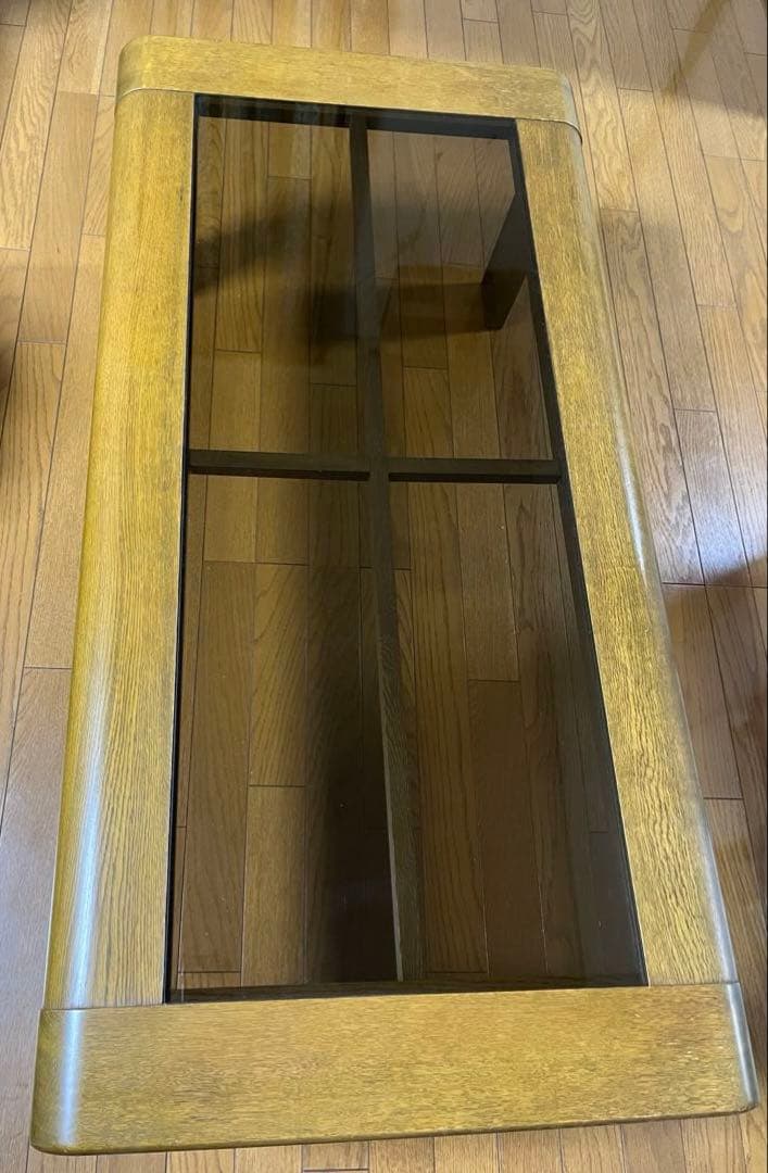 【送料込】センターテーブル ガラス×木製 W120 ミッドセンチュリー