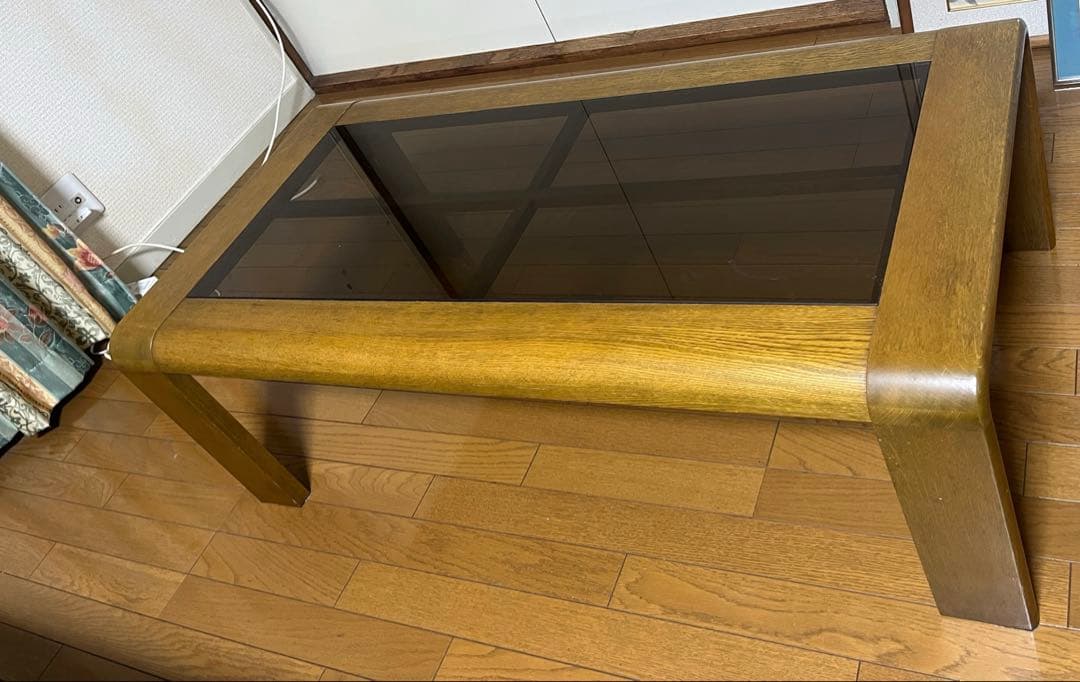 【送料込】センターテーブル ガラス×木製 W120 ミッドセンチュリー