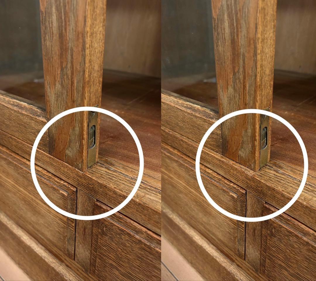 古家具・セン材　キャビネット ガラス扉付き収納棚　ガラスケース