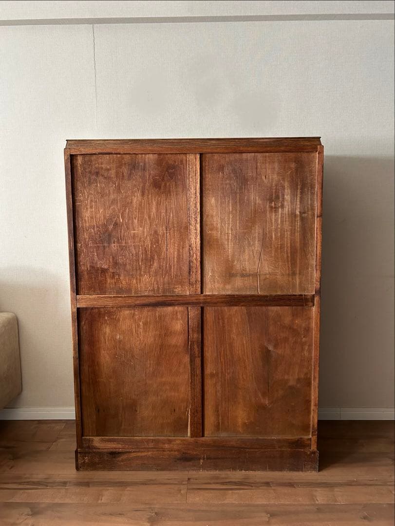 古家具・セン材　キャビネット ガラス扉付き収納棚　ガラスケース