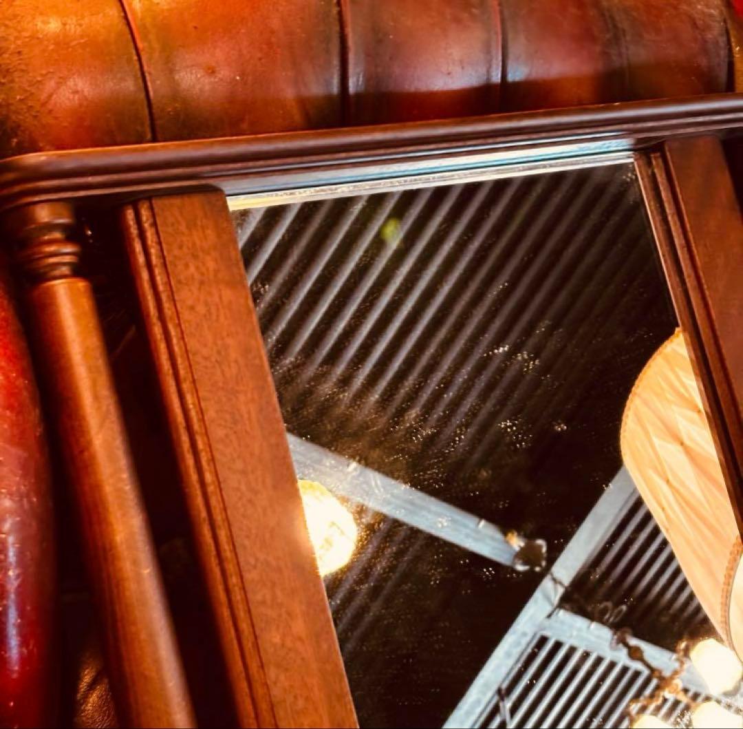 湯布院アンティーク英国調 ウォールミラー レトロビンテージ 木製 壁掛け鏡