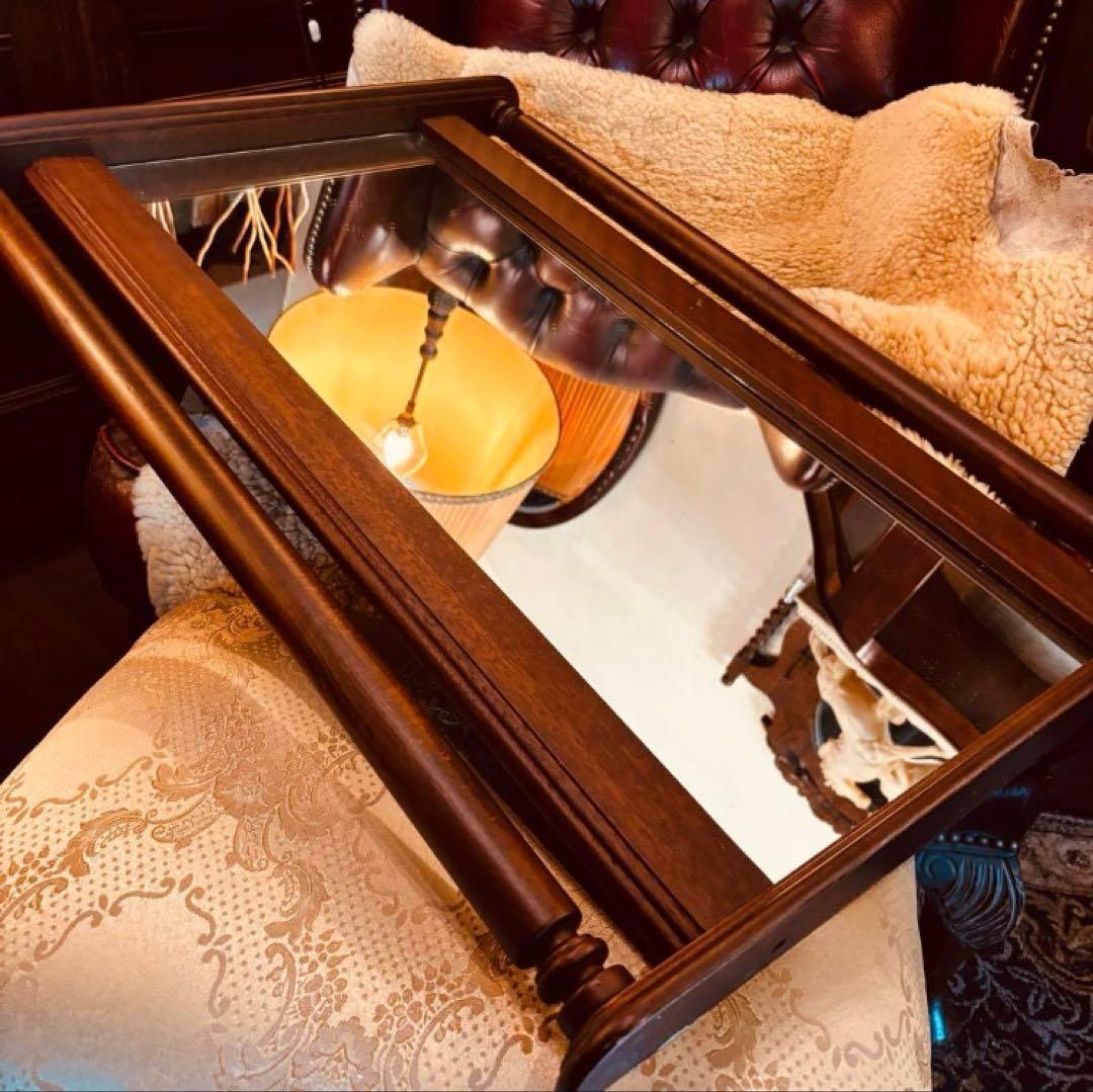 湯布院アンティーク英国調 ウォールミラー レトロビンテージ 木製 壁掛け鏡