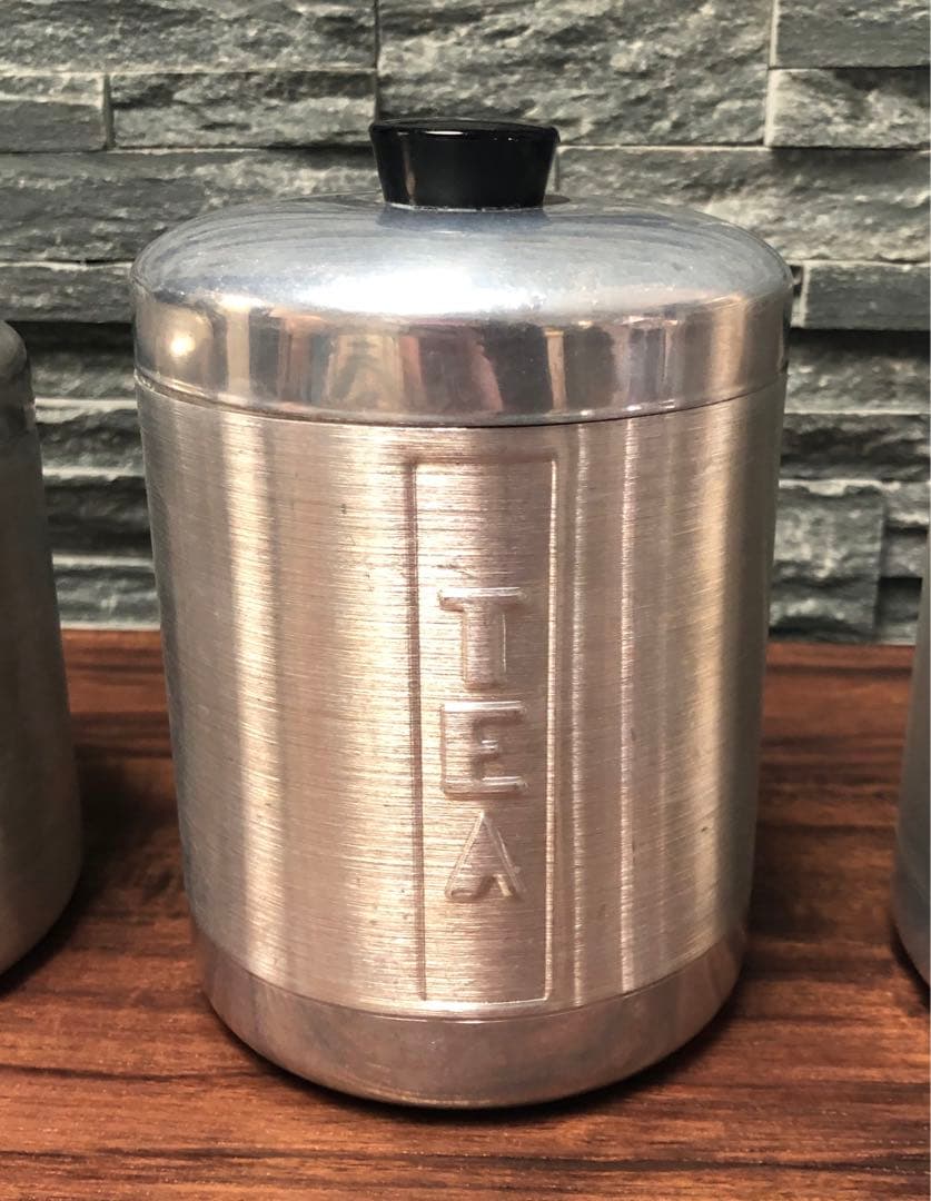 アメリカンヴィンテージ★無骨なアルミ製キャニスター4個セット★男前キッチンに最適