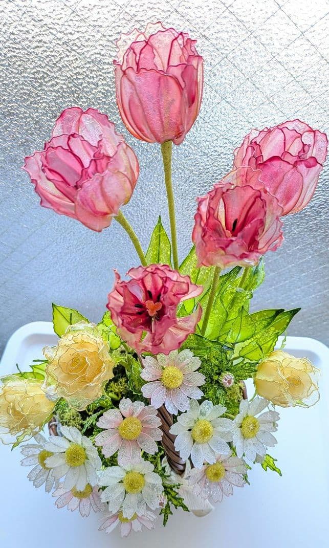 春のかご　　　アメリカンフラワー　（ディップフラワー）