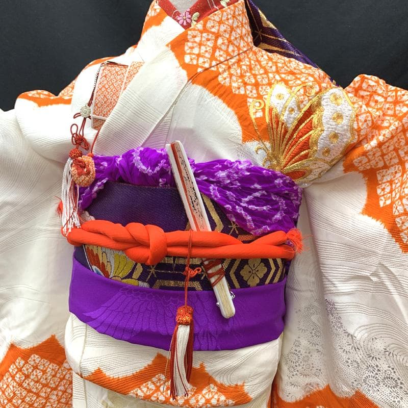 512ag63□七五三 七歳 女児 着物&袋帯 金駒刺繍 蝶 絞染め□美品