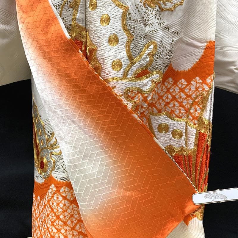 512ag63□七五三 七歳 女児 着物&袋帯 金駒刺繍 蝶 絞染め□美品