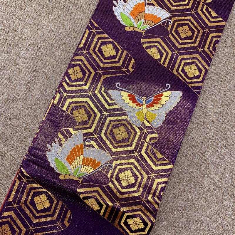 512ag63□七五三 七歳 女児 着物&袋帯 金駒刺繍 蝶 絞染め□美品