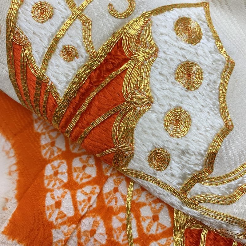 512ag63□七五三 七歳 女児 着物&袋帯 金駒刺繍 蝶 絞染め□美品