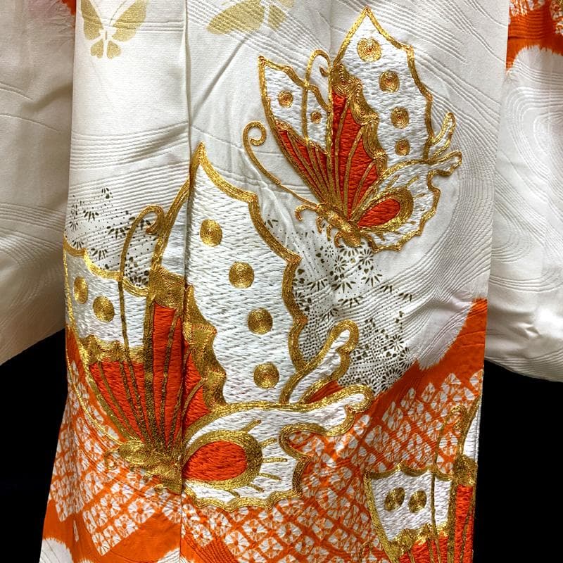 512ag63□七五三 七歳 女児 着物&袋帯 金駒刺繍 蝶 絞染め□美品