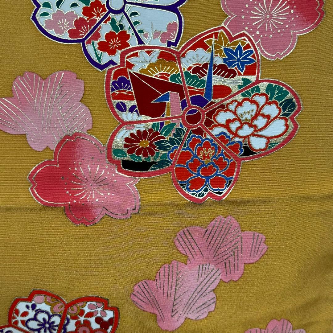 【未使用】コシノアヤコ　七五三　7歳　正絹　辛子色　女の子　着物　襦袢