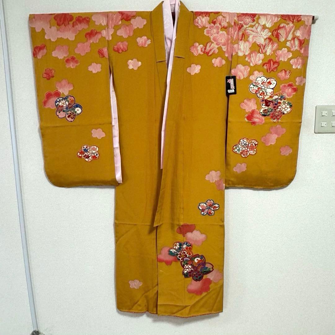 【未使用】コシノアヤコ　七五三　7歳　正絹　辛子色　女の子　着物　襦袢