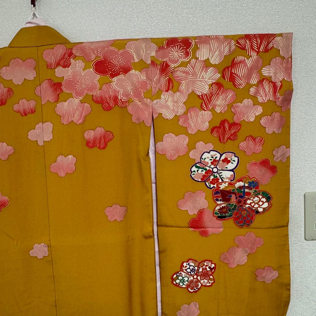 【未使用】コシノアヤコ　七五三　7歳　正絹　辛子色　女の子　着物　襦袢