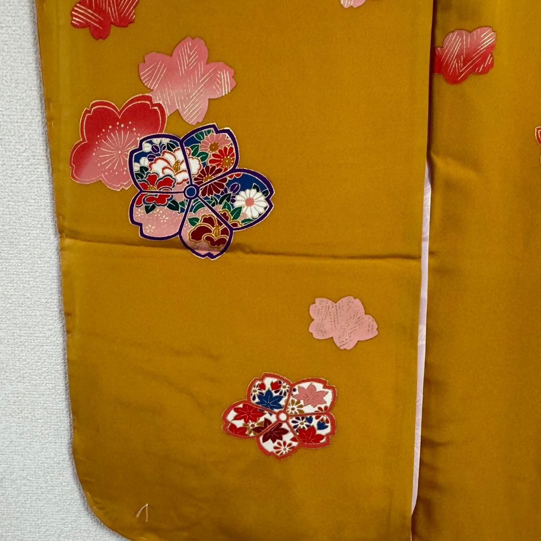 【未使用】コシノアヤコ　七五三　7歳　正絹　辛子色　女の子　着物　襦袢