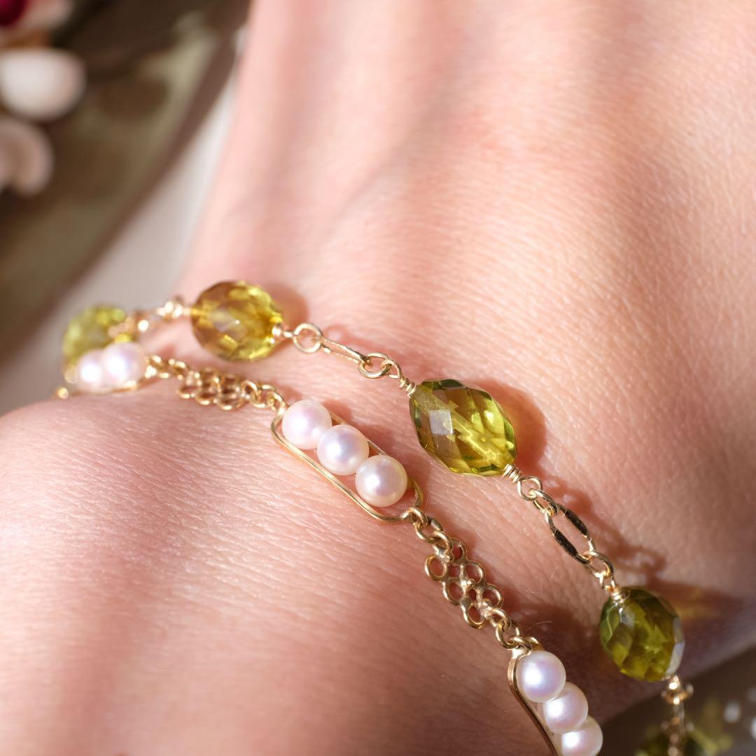 14kgfグリーンアンバーブレスレット