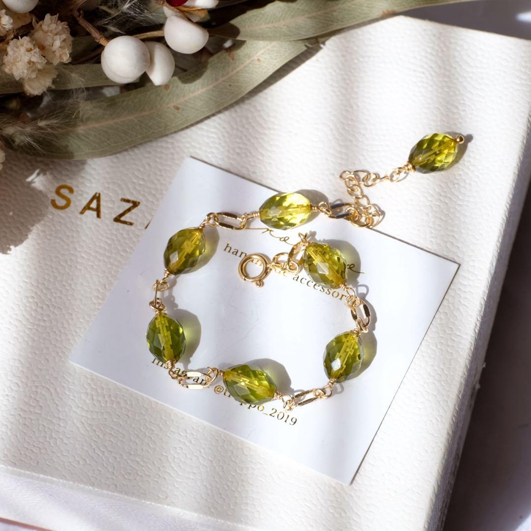 14kgfグリーンアンバーブレスレット