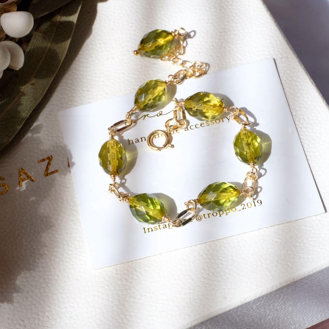 14kgfグリーンアンバーブレスレット