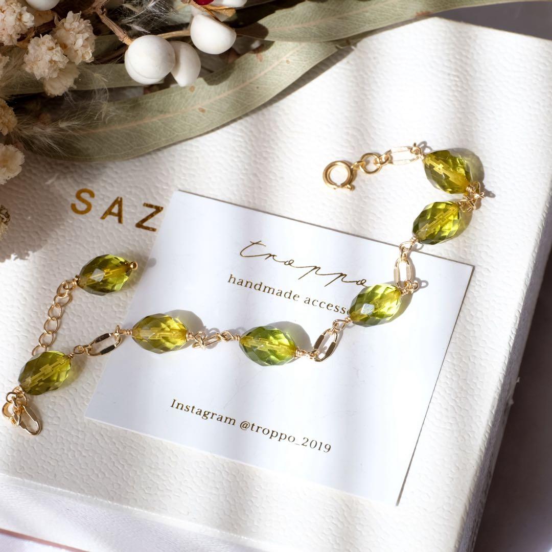 14kgfグリーンアンバーブレスレット