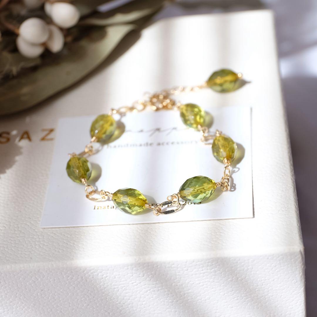 14kgfグリーンアンバーブレスレット