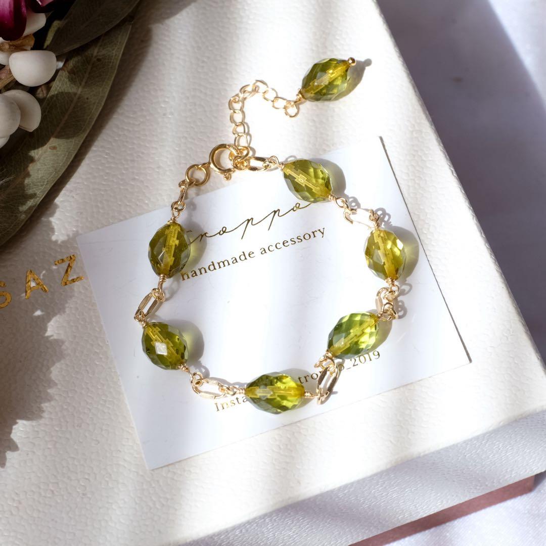 14kgfグリーンアンバーブレスレット