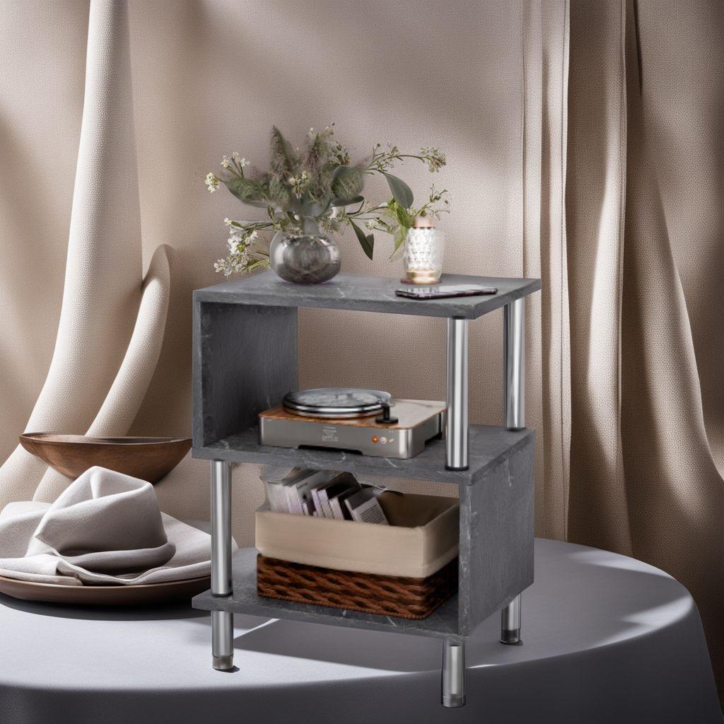 ☆見せる収納S型サイドテーブル　大理石調　ブラック　シンプル