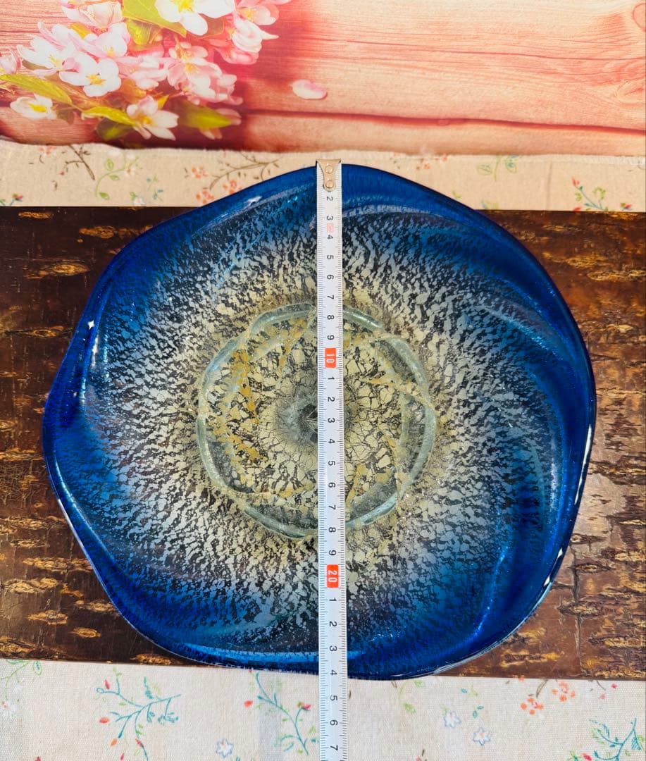 琉球ガラス 稲嶺盛吉作 土紋二色楕円皿