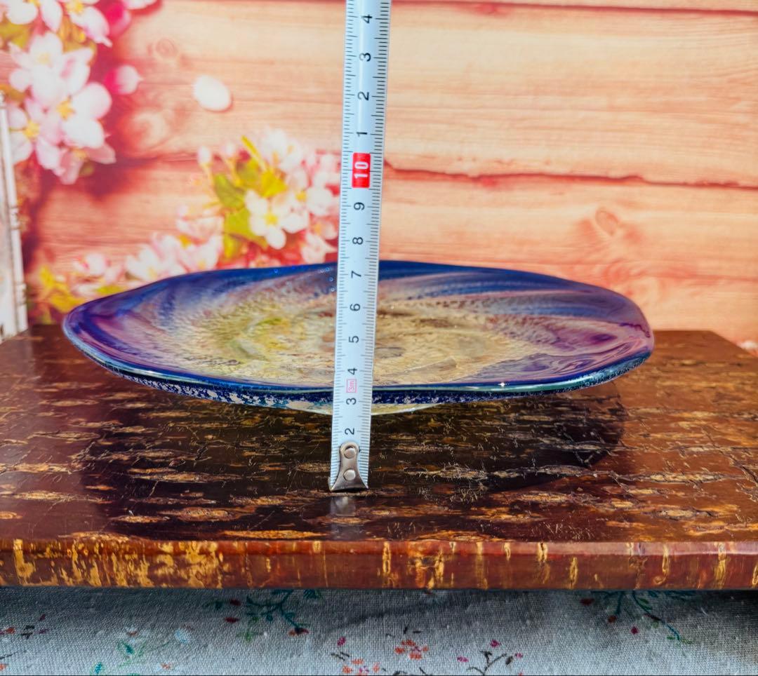 琉球ガラス 稲嶺盛吉作 土紋二色楕円皿