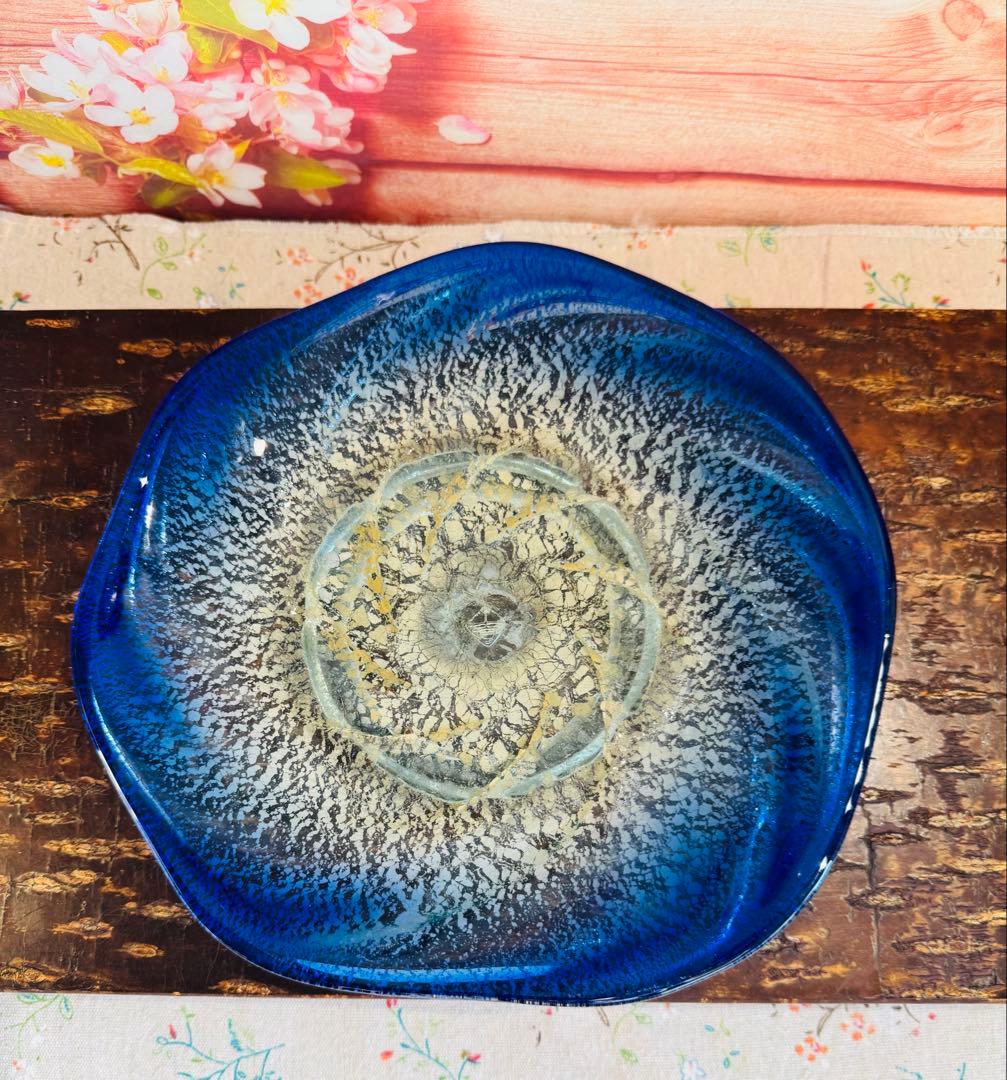 琉球ガラス 稲嶺盛吉作 土紋二色楕円皿