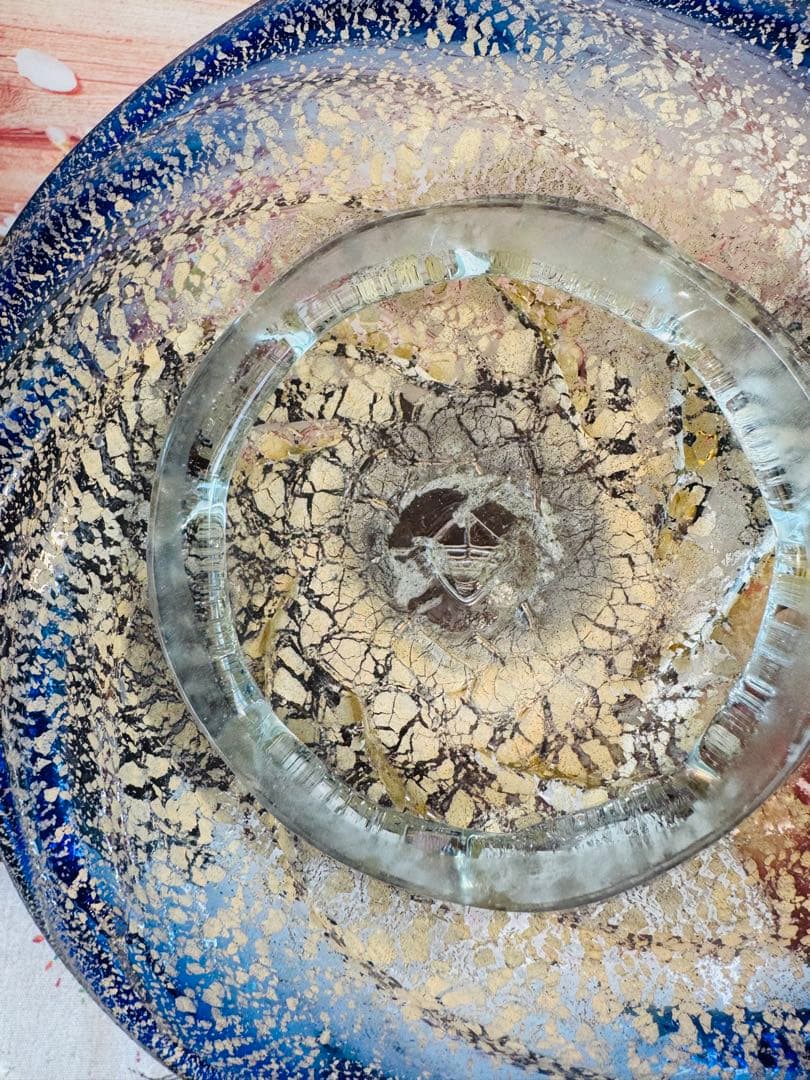 琉球ガラス 稲嶺盛吉作 土紋二色楕円皿