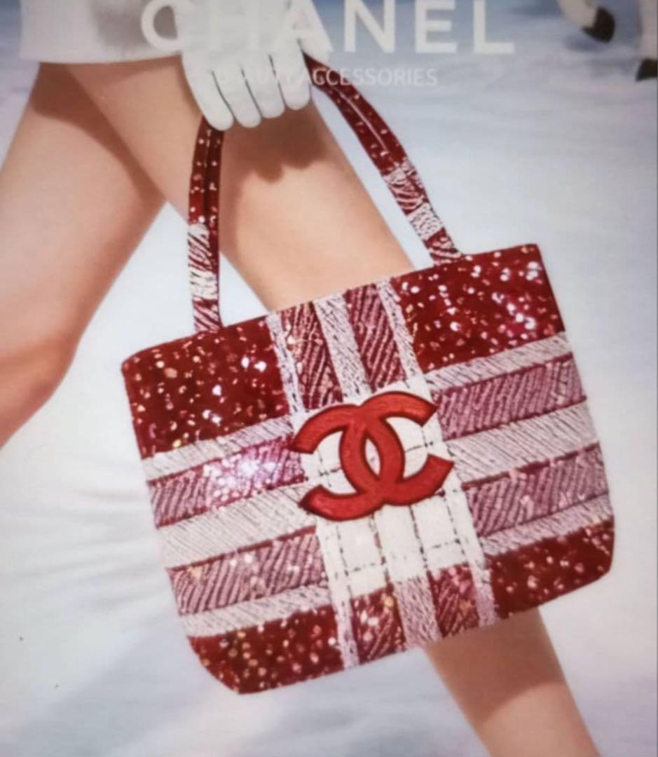 CHANELシャネル☆ノベルティ新品未使用ツイードトートバッグ赤白