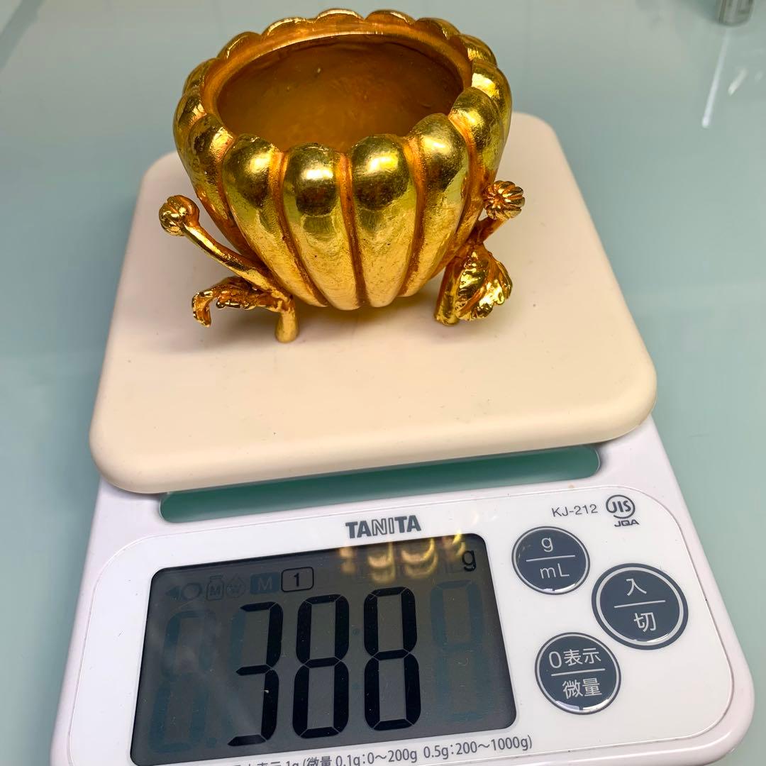 文房貝 鉢 香爐 小物入れ ジュエリーボックス凹凸金葉彫刻　置物縁起物時代物