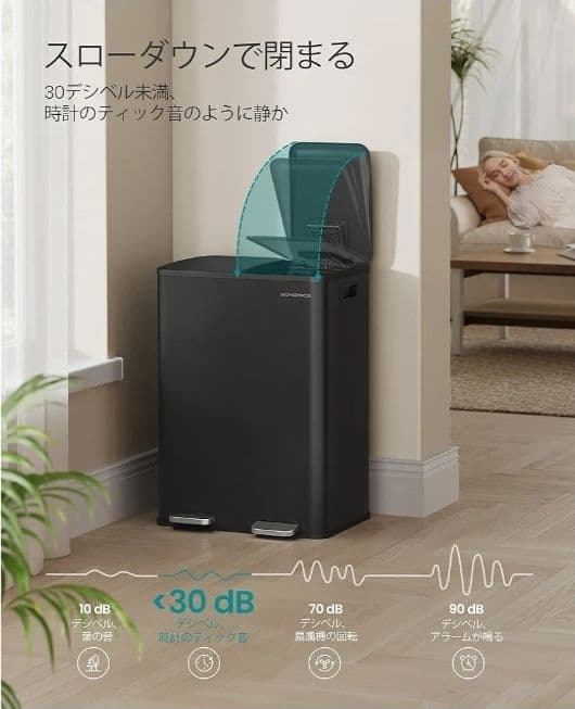 ゴミ箱 分別 2x30L ふた付きダストボックス キッチン用 ペダル式 ブラック