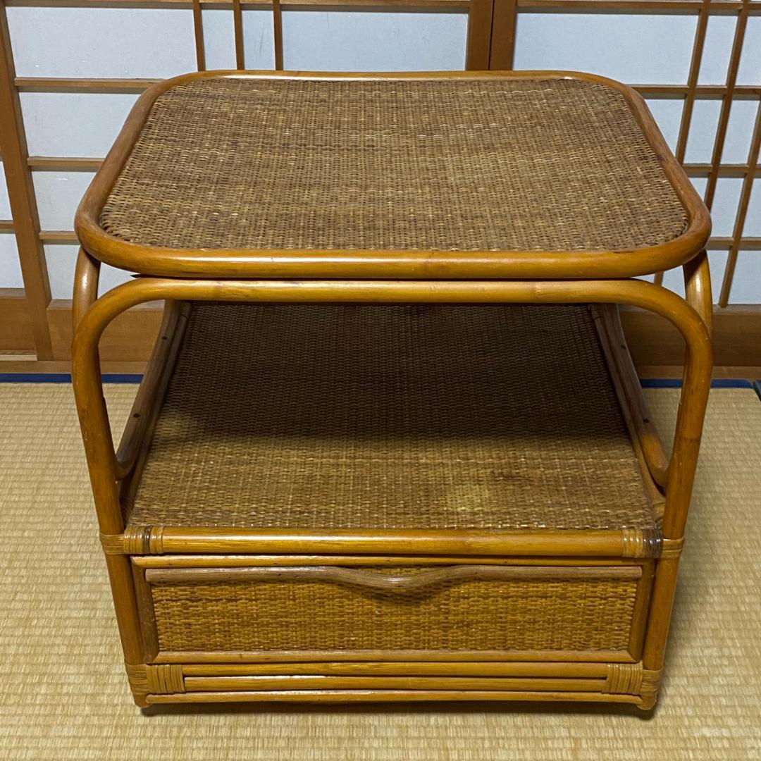 ラタン 籐 チェスト 棚 回転式 2段 引出し1口 籠 W55 D50 H57