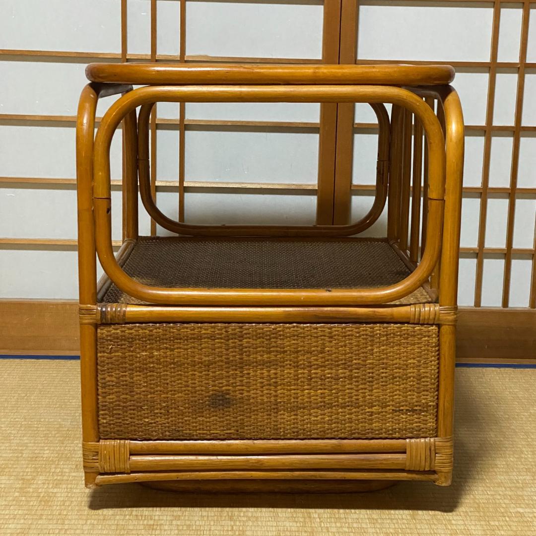ラタン 籐 チェスト 棚 回転式 2段 引出し1口 籠 W55 D50 H57