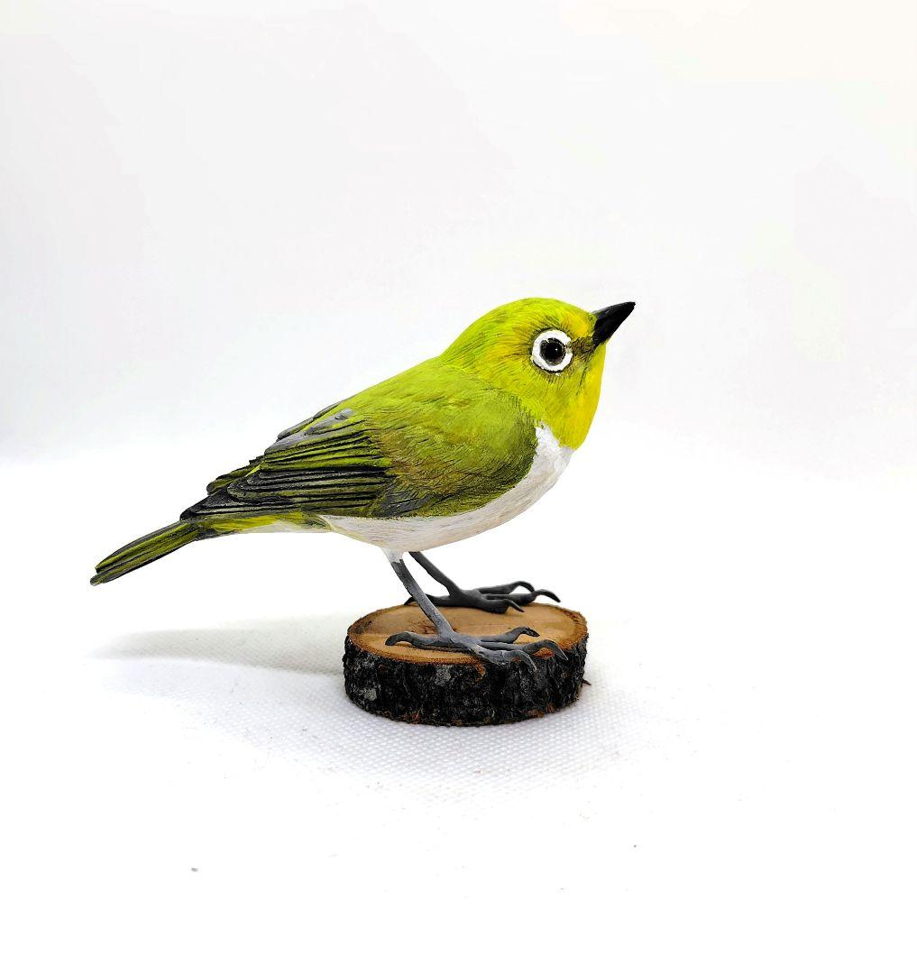 小さなバードカービング メジロ 野鳥 木彫り - メルカリ