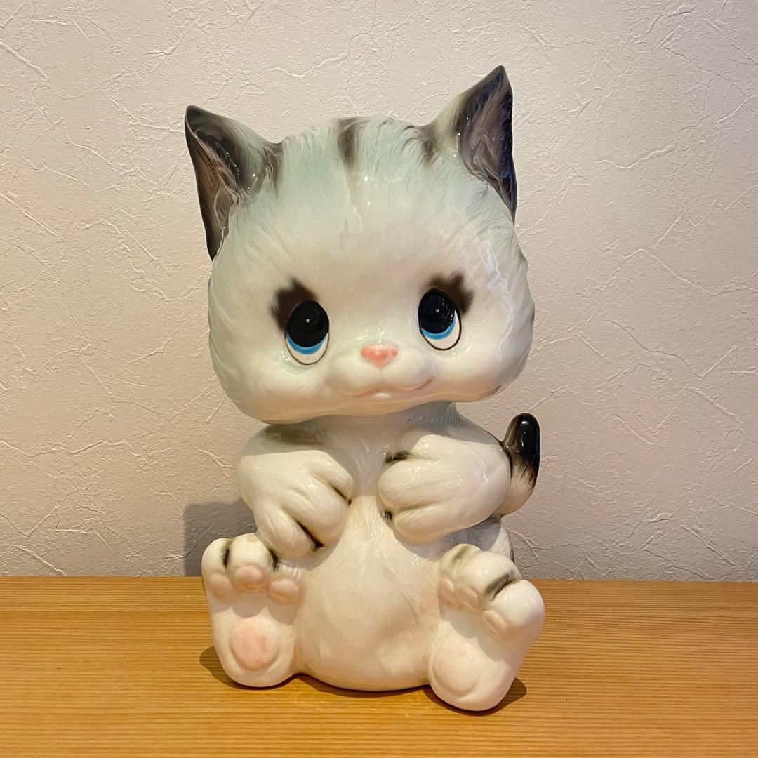 希少】Demain（ドマン）猫 貯金箱 昭和レトロ ヴィンテージ 陶器