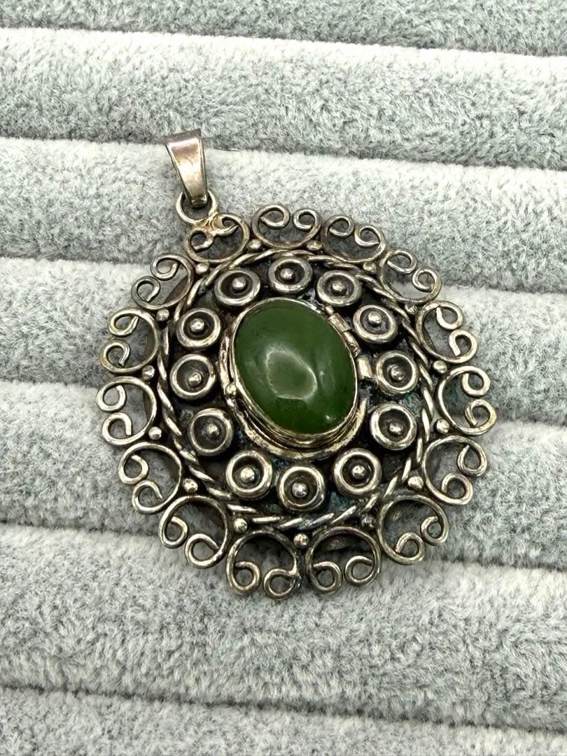 メキシコ製ヴィンテージ シルバー925 ロケットペンダント 翡翠 14.8g