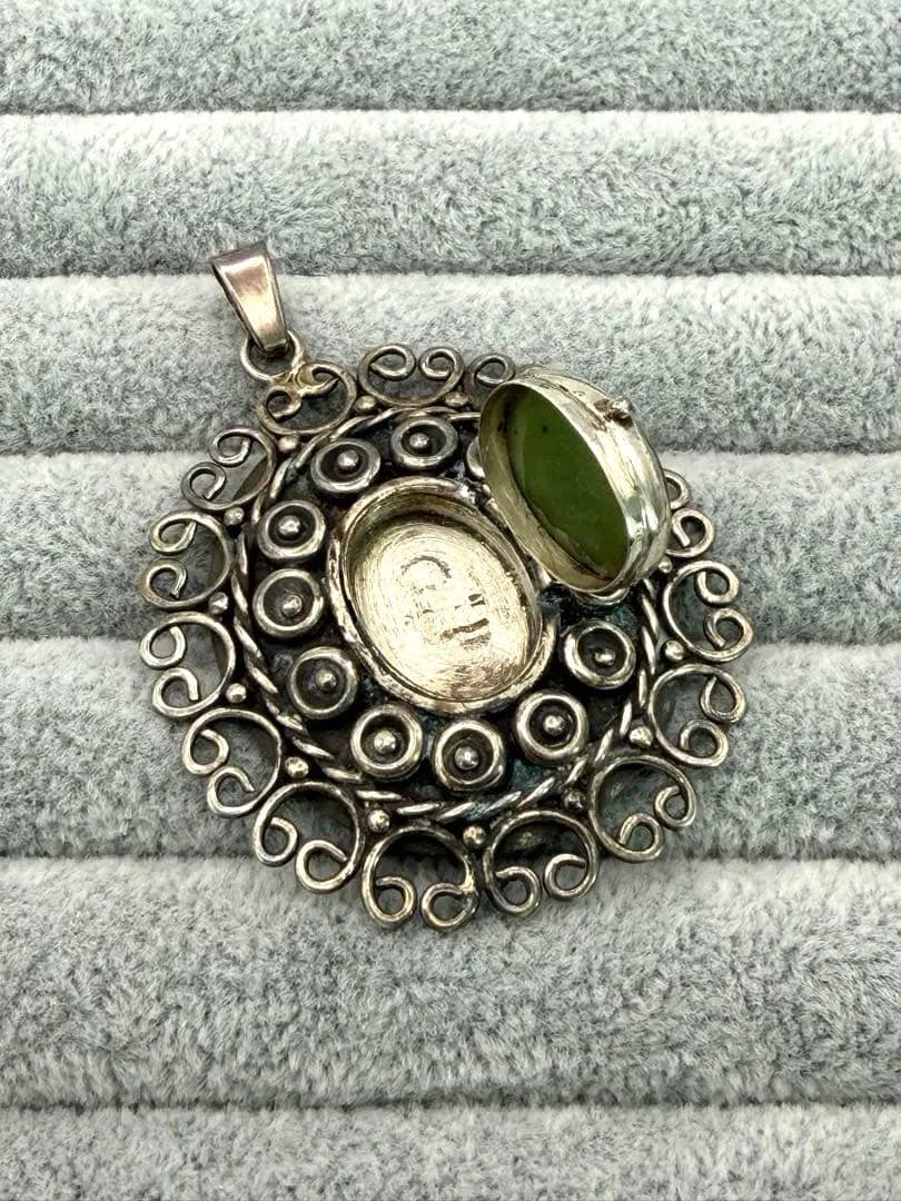 メキシコ製ヴィンテージ シルバー925 ロケットペンダント 翡翠 14.8g
