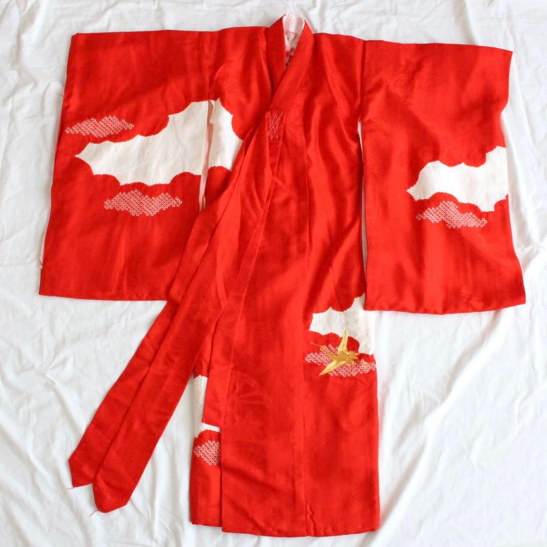 七五三 3歳 女の子 子供 正絹 赤 着物 被布 セット