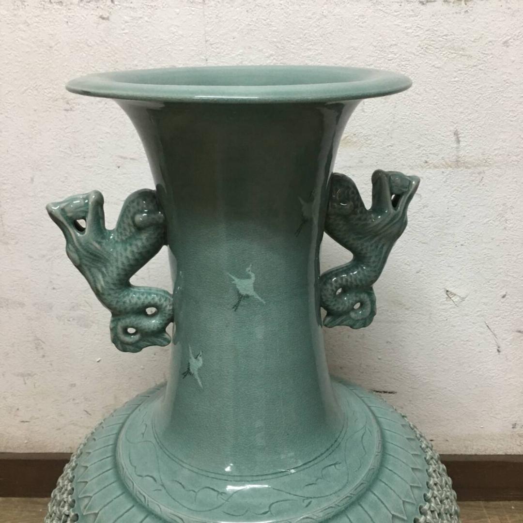 青磁大壺 芸泉 青磁壺 高麗青磁 壺 高さ63㎝ 花瓶 透彫 透かし 鶴雲文