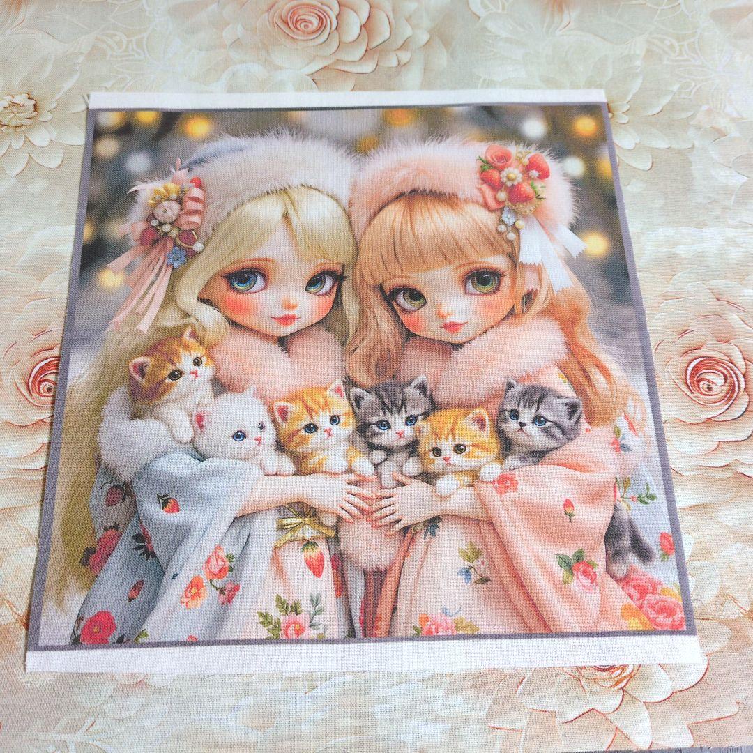 未使用 可愛い女の子パネル生地2枚＆花柄生地です。 - メルカリ