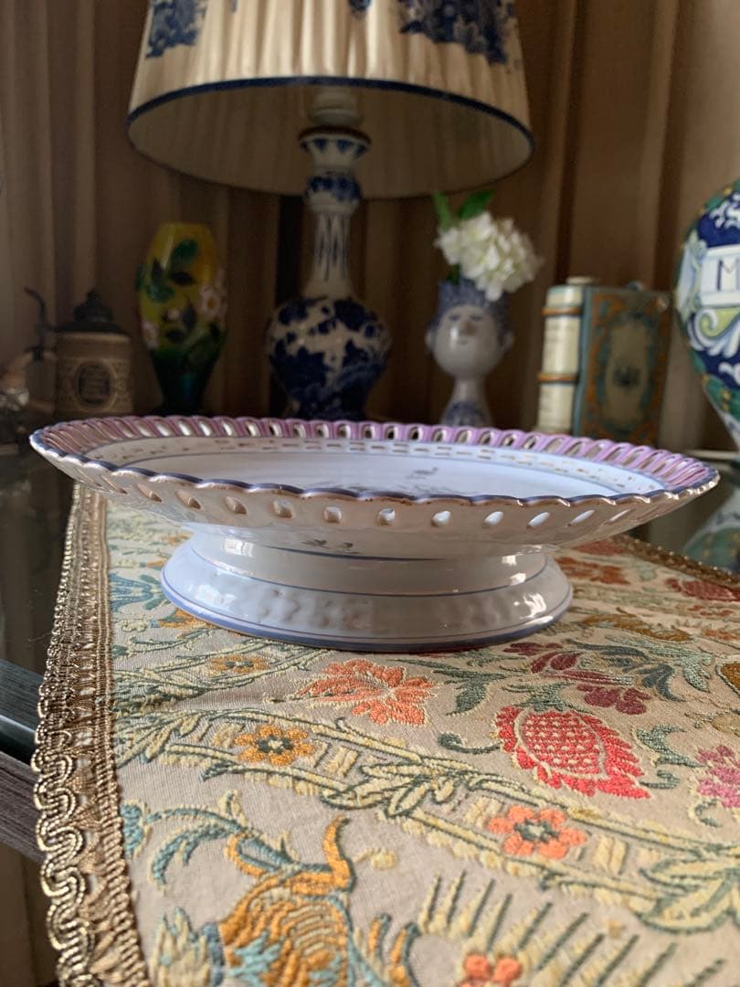 フランスアンティーク　破格エミールガレ細かく描かれた花柄が素敵なコンポティエ！