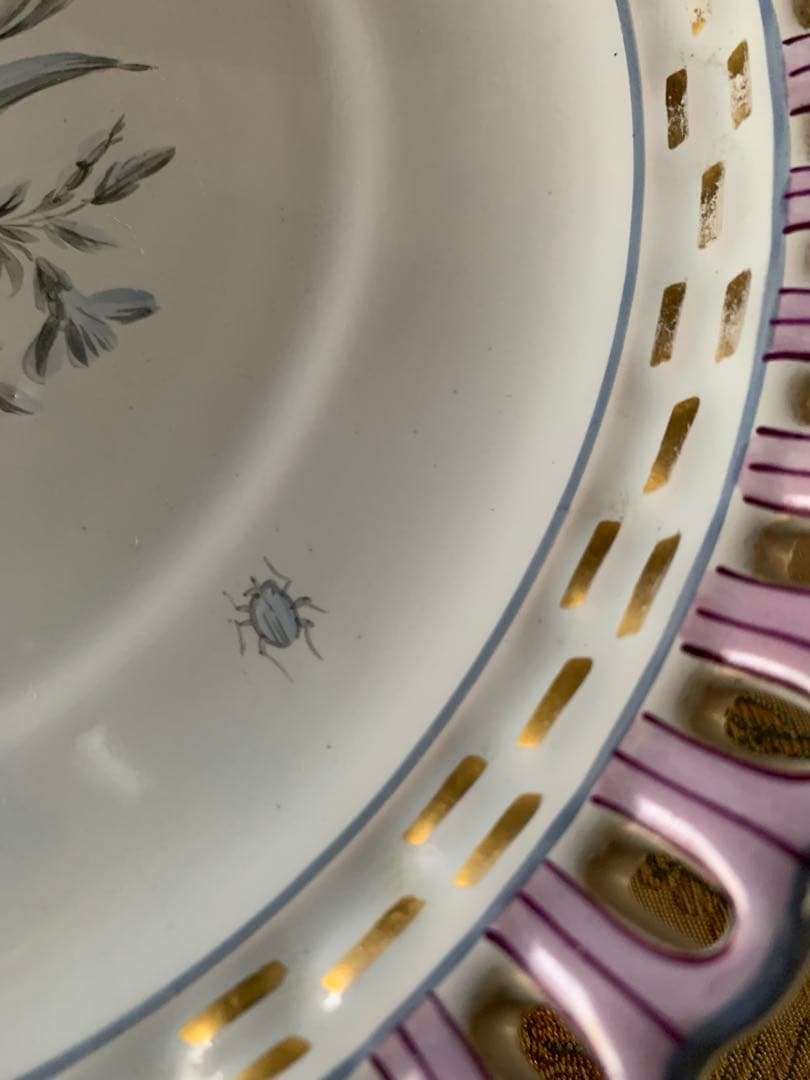 フランスアンティーク　破格エミールガレ細かく描かれた花柄が素敵なコンポティエ！