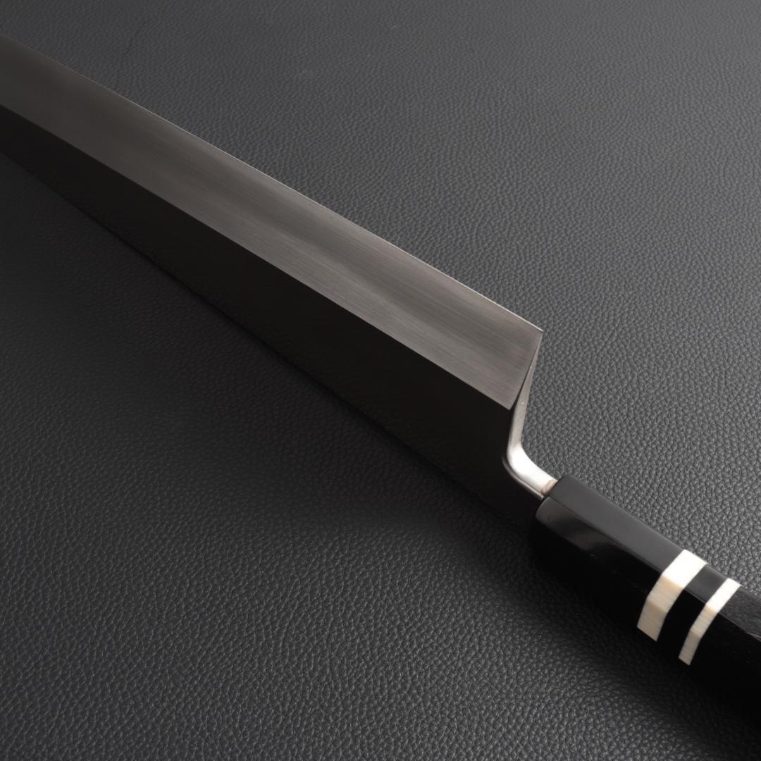 10572 梵静刃物 究極の出刃包丁 尺 刺身包丁 黒檀黒水牛角白三本巻八角