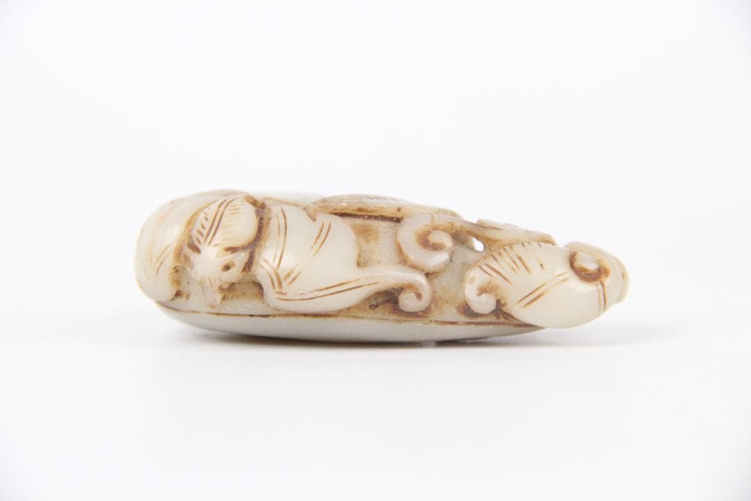 中国美術 和田玉 玉佩 白玉 彫刻 瓜果文 飾り物 古玉 時代物 EG29-3