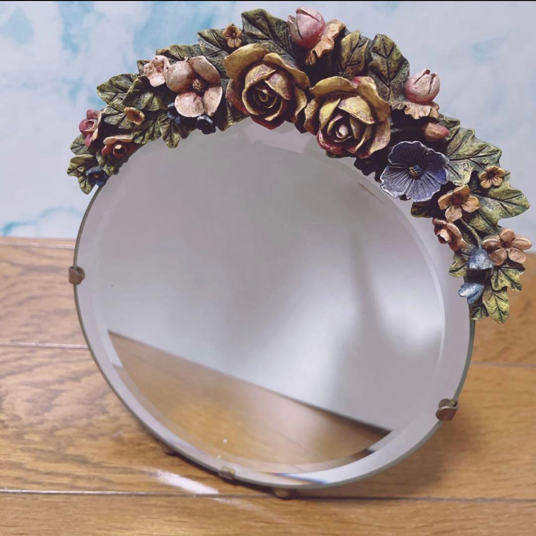 バーボラミラー お花 イギリス アンティーク レア品