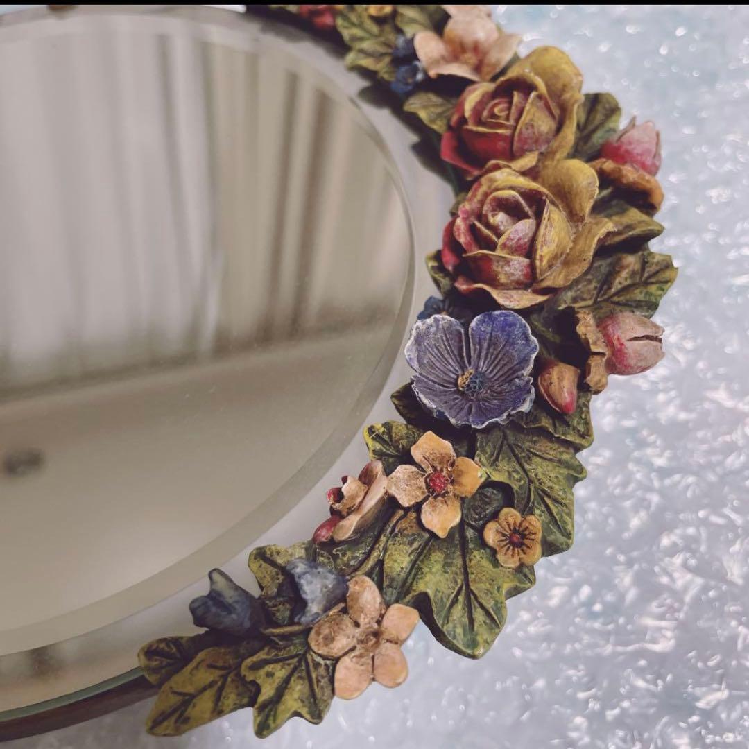 バーボラミラー お花 イギリス アンティーク レア品