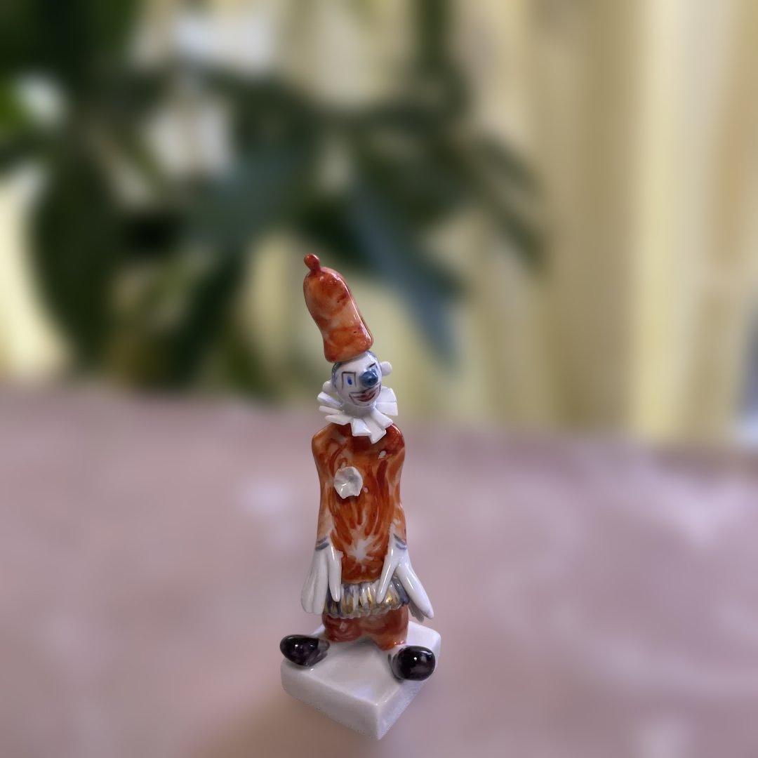Shinya マイセン　手捻り陶器製ピエロの人形置物 約10cm