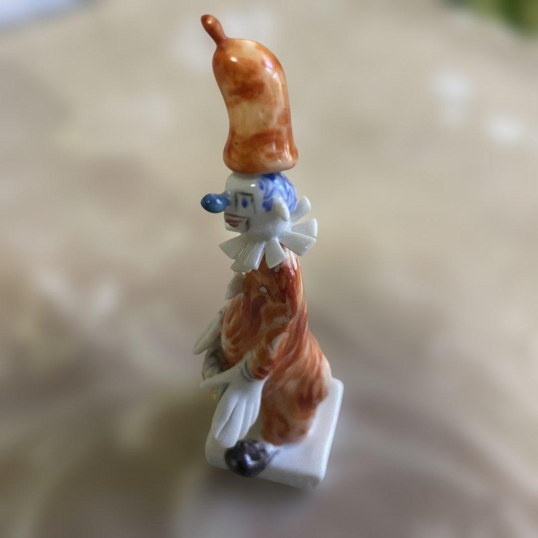 Shinya マイセン　手捻り陶器製ピエロの人形置物 約10cm