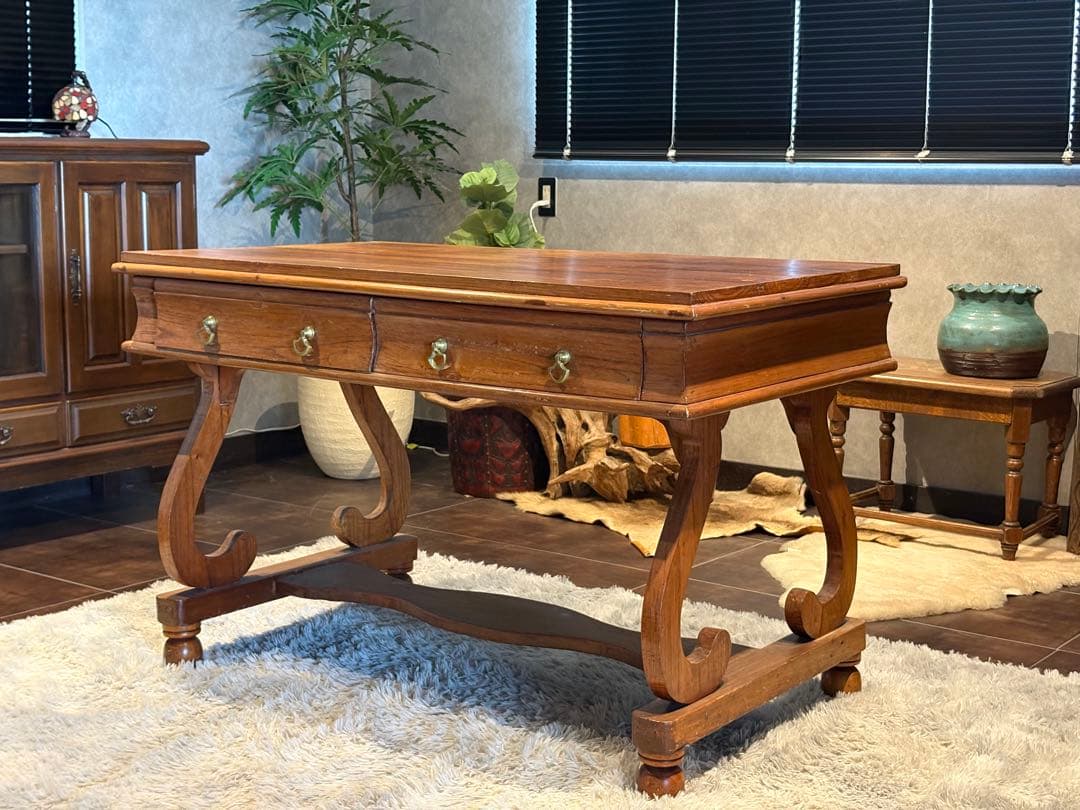 英国　アンティーク　ウッドデスク　スリランカ　ライティングデスク　ブラウン　ns