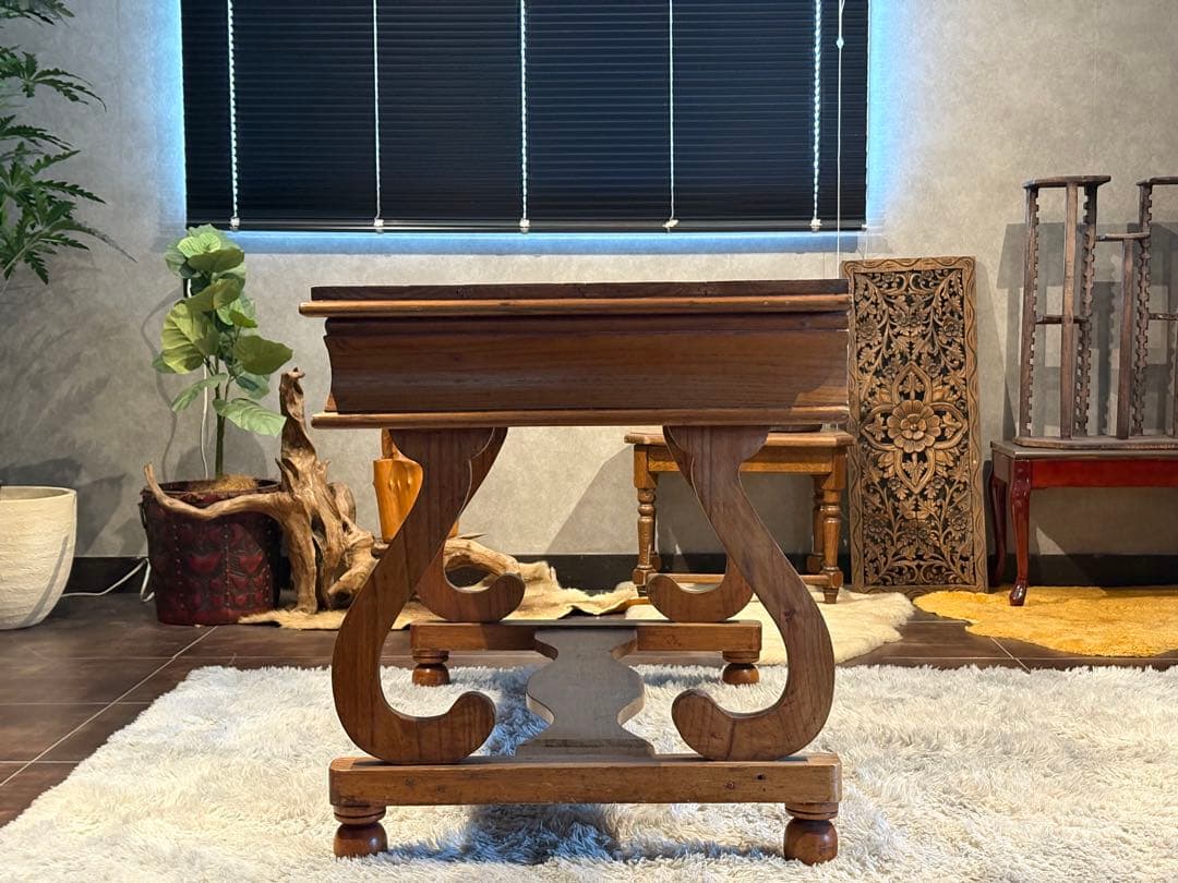 英国　アンティーク　ウッドデスク　スリランカ　ライティングデスク　ブラウン　ns